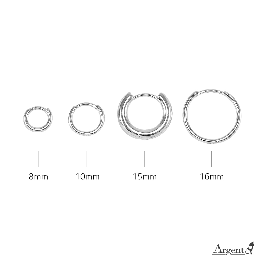 Argent 925純銀易扣耳環 8mm 10mm 15mm 16mm 全尺寸對比圖