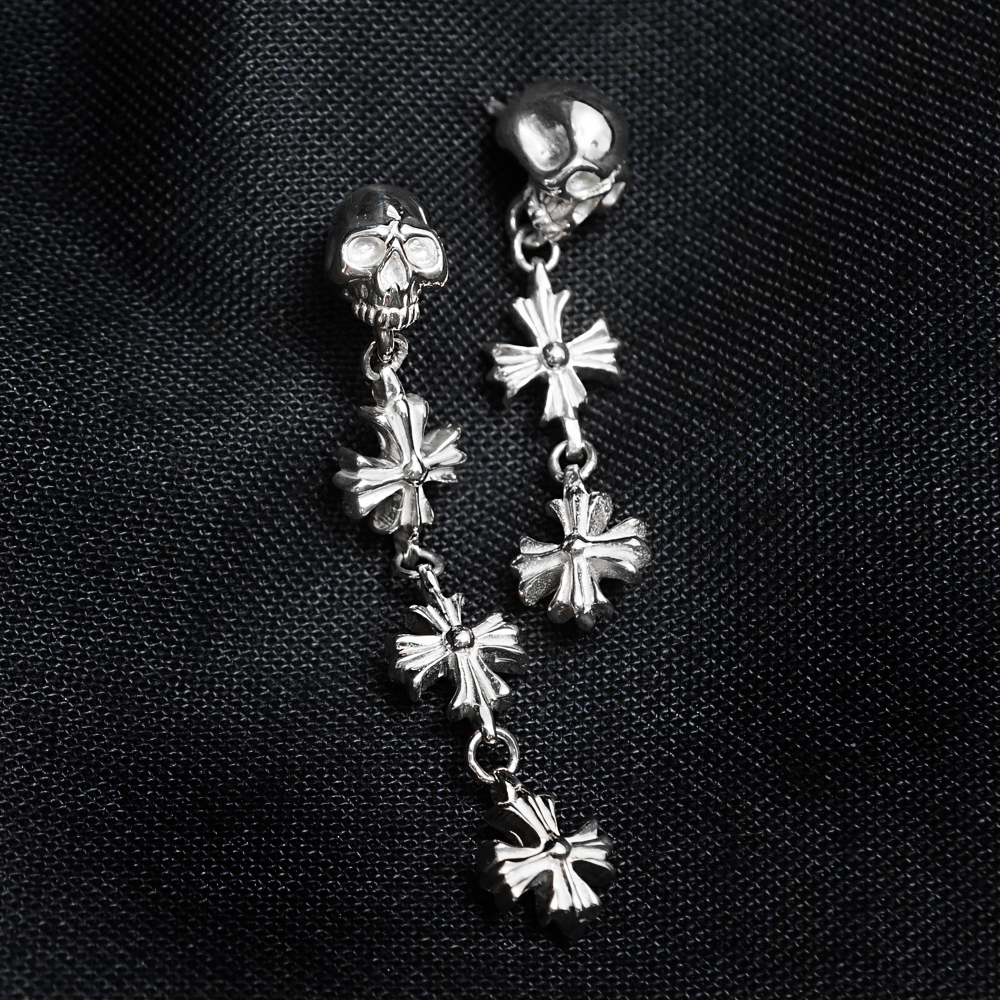 垂吊骷髏十字造型純銀耳環推薦|925銀飾 