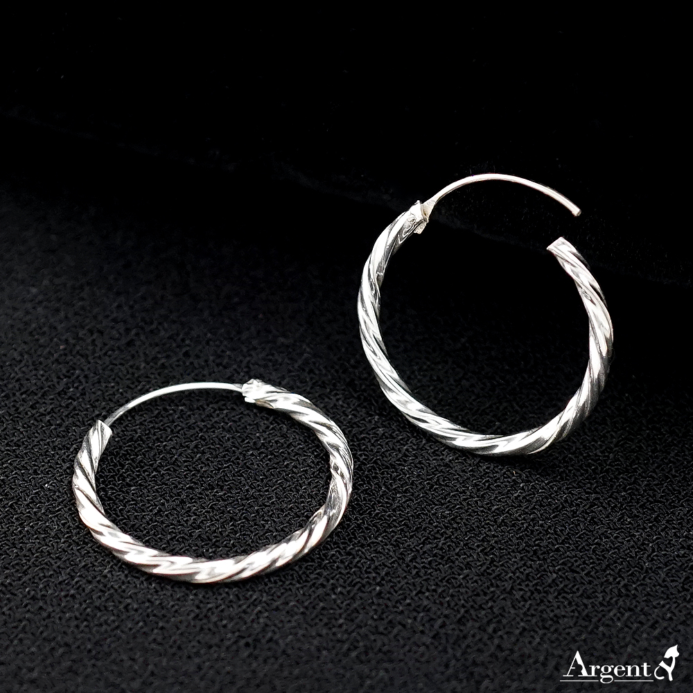 20mm小扭紋圓形純銀耳環推薦|925銀飾