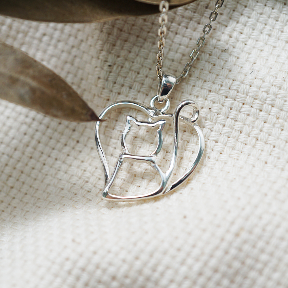 線條貓系列-藏愛-簡約純銀項鍊銀飾