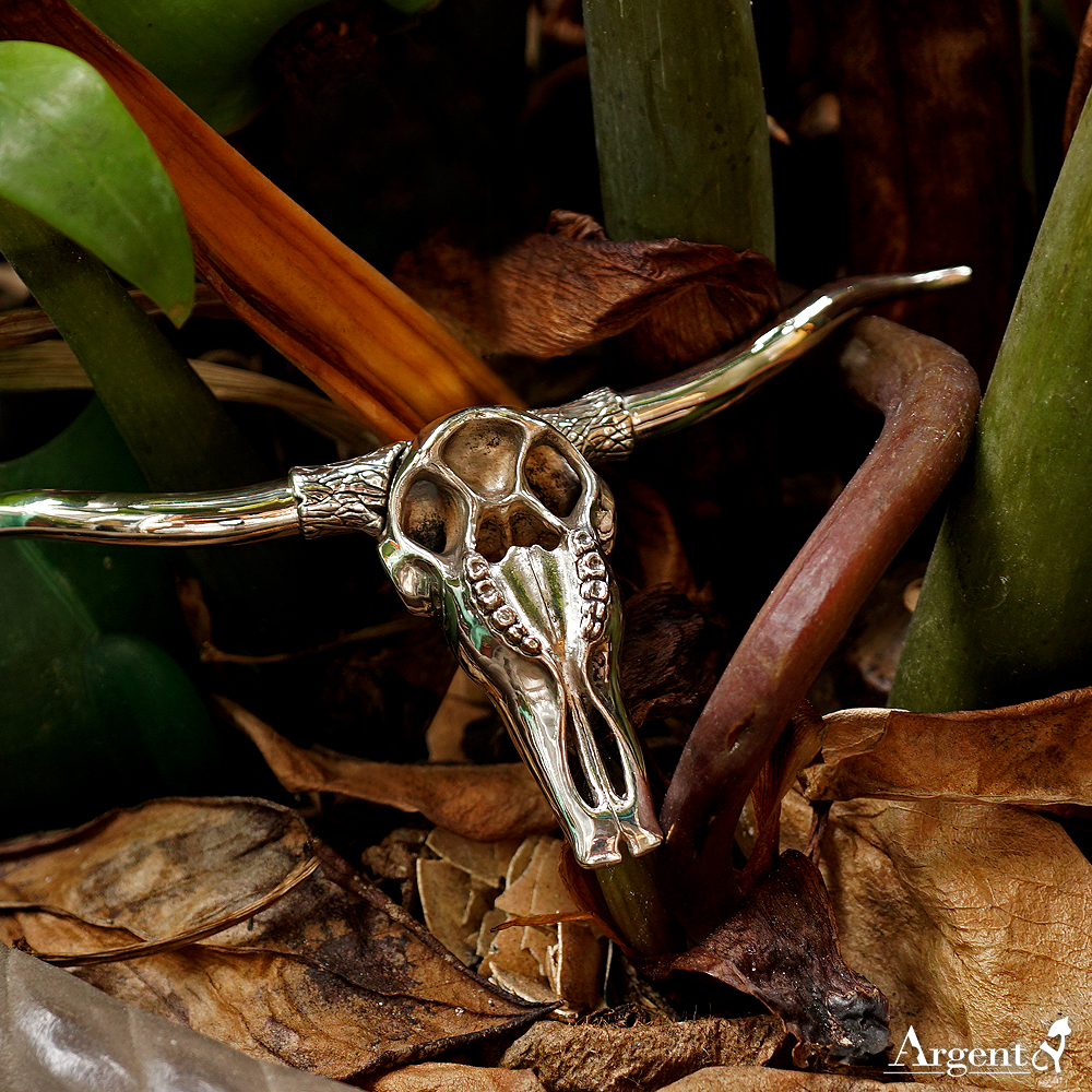 「牛頭骷髏」動物造型雕刻純銀項鍊銀飾|銀項鍊推薦 動物骷髏 牛骨飾品