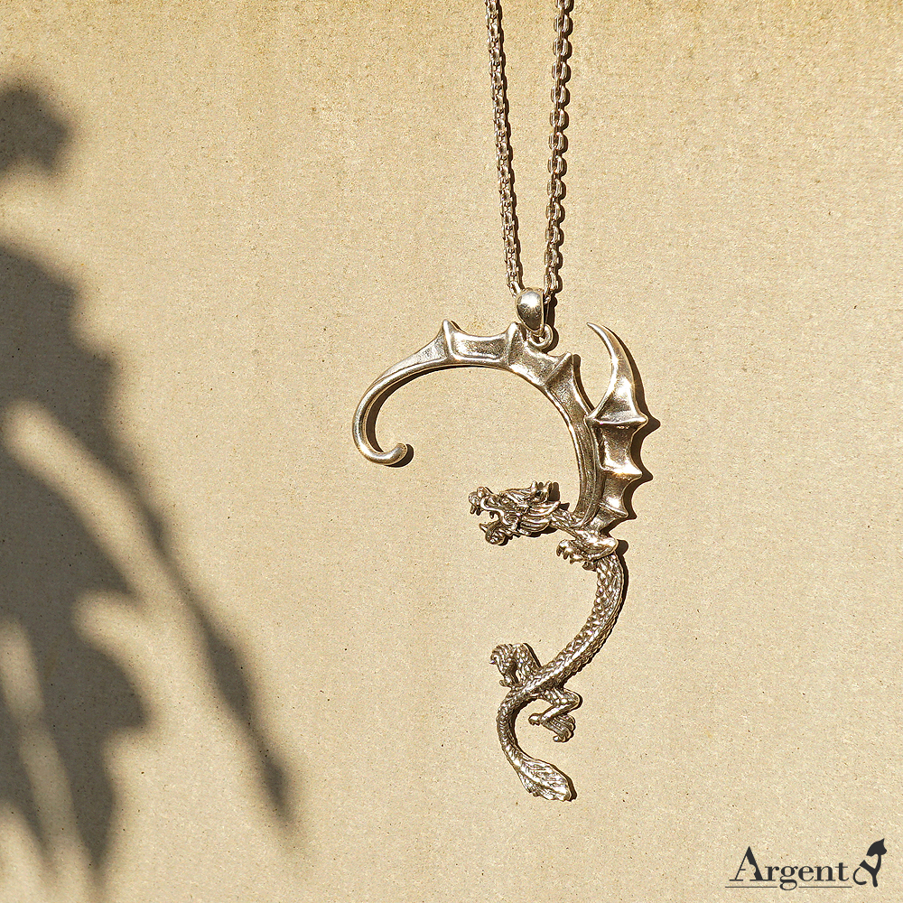 龍騰雲起(配方格2.2mm24吋)(固定鍊款)立體龍造型動物雕刻純銀項鍊 