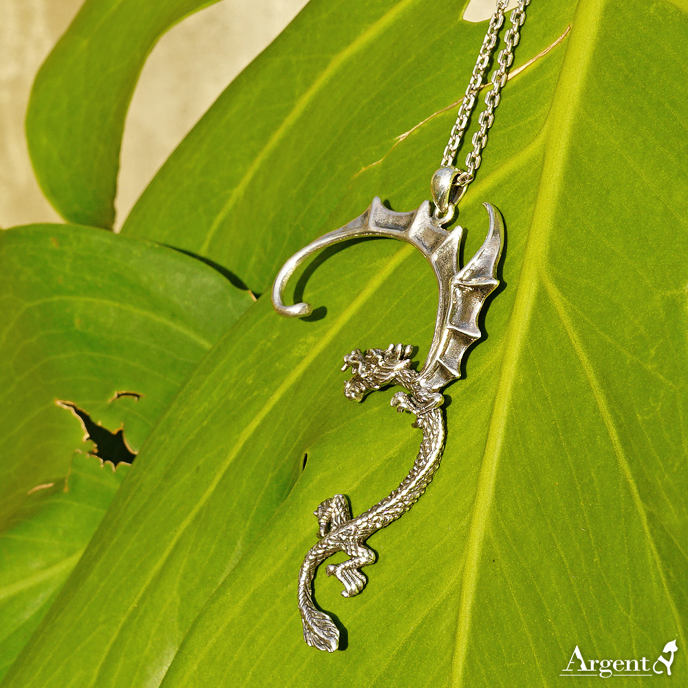 龍騰雲起(配方格2.2mm24吋)(固定鍊款)立體龍造型動物雕刻純銀項鍊 