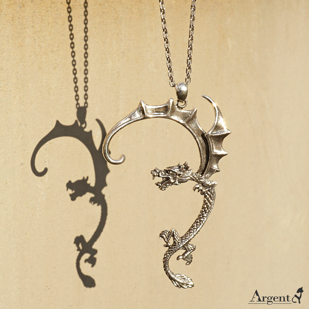 龍騰雲起(配方格2.2mm24吋)(固定鍊款)立體龍造型動物雕刻純銀項鍊 