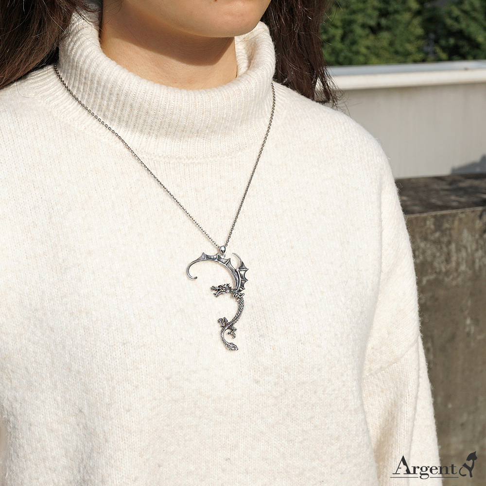 龍騰雲起(配方格2.2mm24吋)(固定鍊款)立體龍造型動物雕刻純銀項鍊 