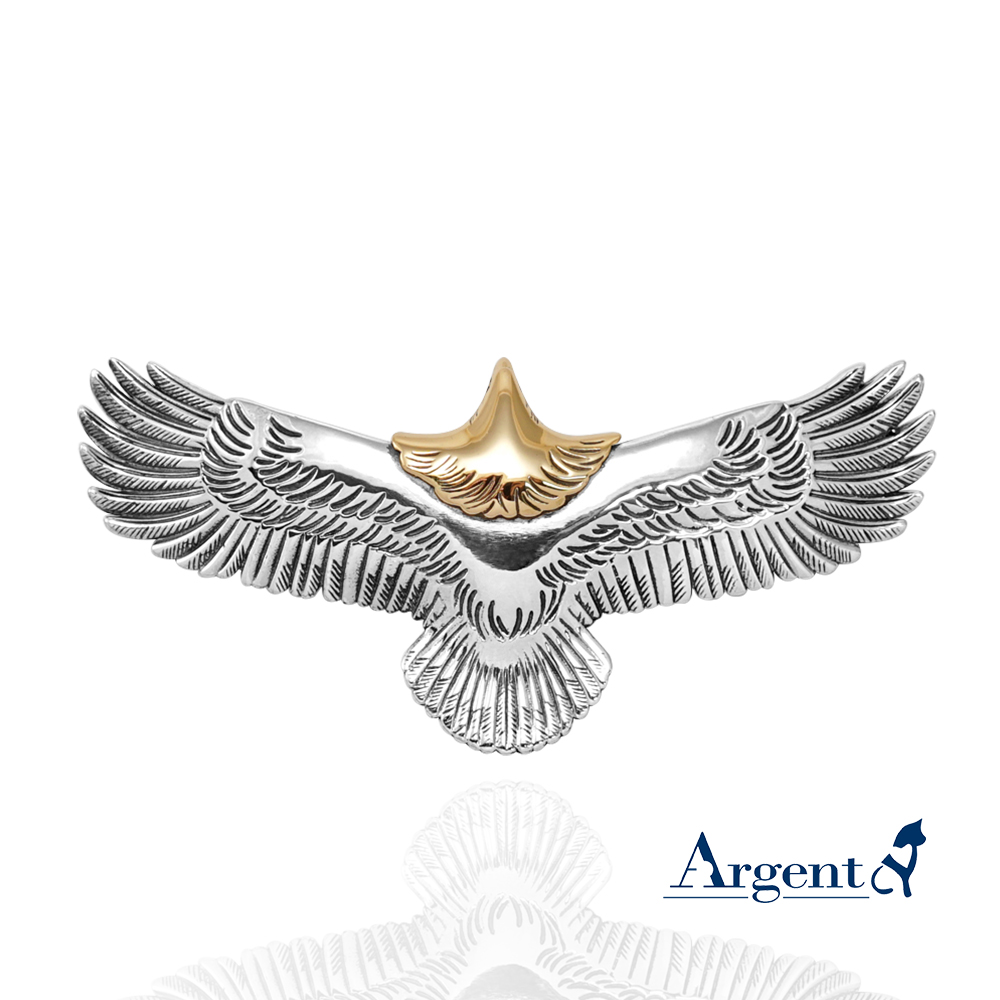Argent 925純銀鷹之霸主中號單墜 18K金頭老鷹造型印地安風格吊墜