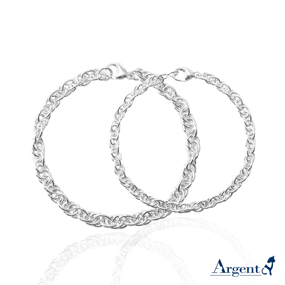 「4mm麻花鍊(細)+5.5mm麻花鍊(粗)」造型純銀手鍊|925銀飾