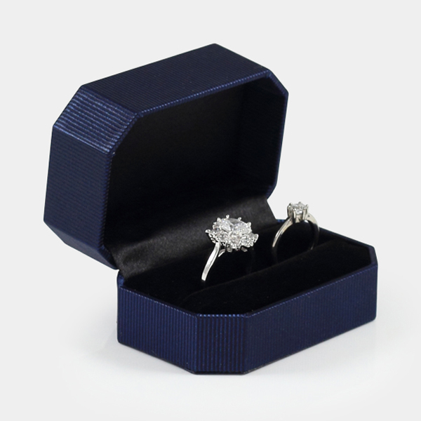 八角緞帶對戒盒(藍)(黑底)禮盒適用|收納首飾盒