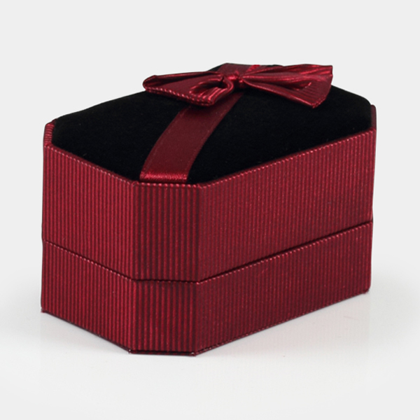 八角緞帶對戒盒(紅)(黑底)禮盒適用|收納首飾盒