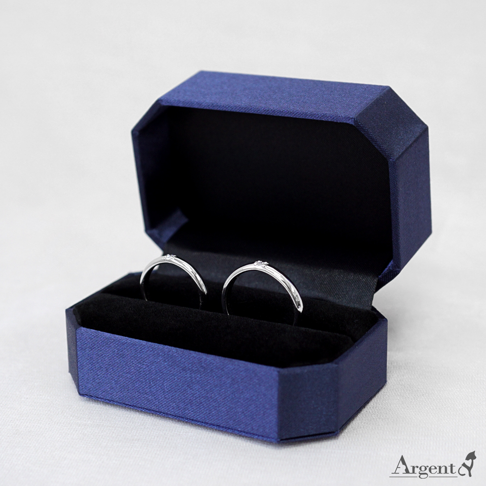八角緞帶對戒盒(藍)(黑底)禮盒適用|收納首飾盒