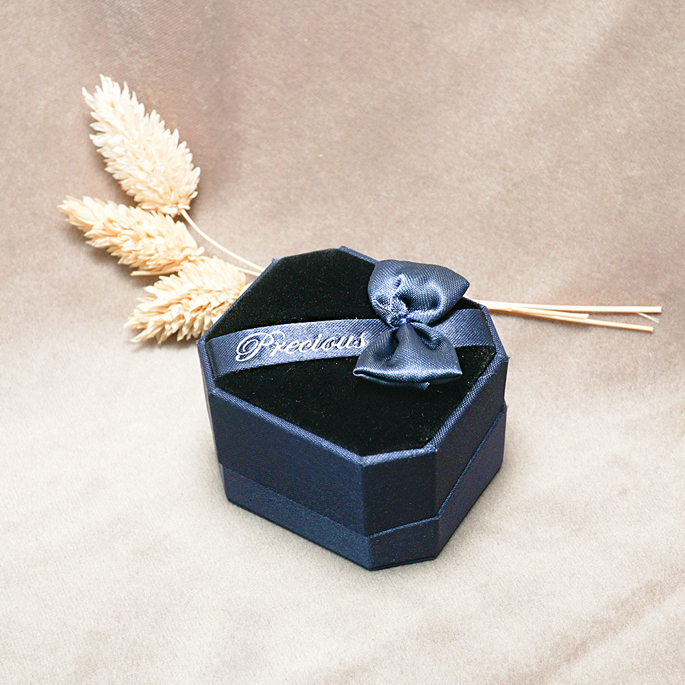八角緞帶單戒盒(藍)(黑底)禮盒適用|收納首飾盒