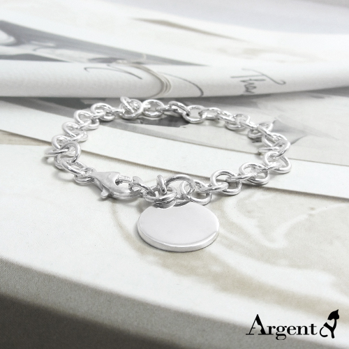 「小圓牌」可雷射刻字造型純銀手鍊|925銀飾