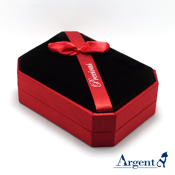 八角緞帶耳墜盒(大)(紅)(黑底)禮盒-項墜項鍊耳環適用|收納首飾盒