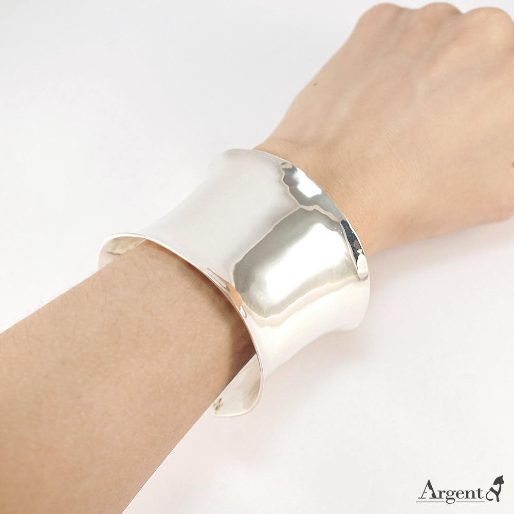 「弧形特寬版(5公分)」手工系列純銀手環|925銀飾