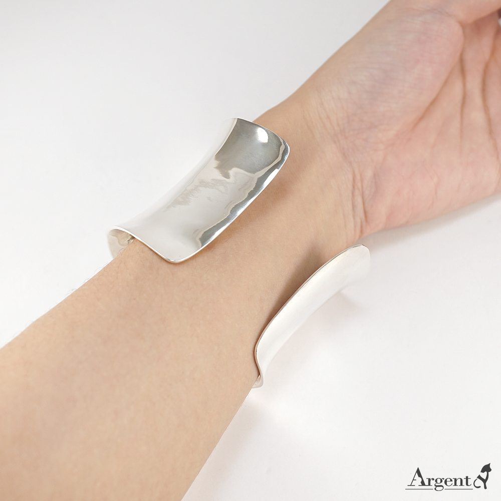 「弧形特寬版(5公分)」手工系列純銀手環|925銀飾