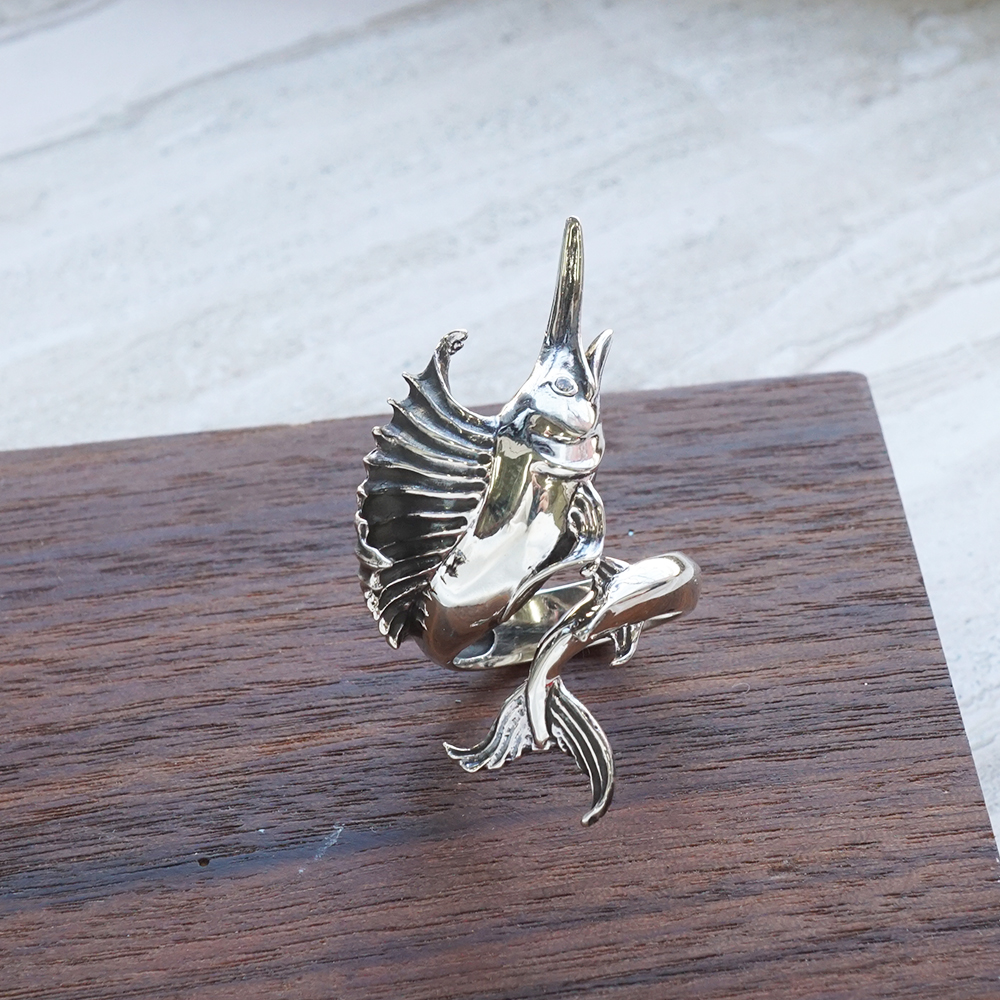 旗魚動物造型雕刻純銀戒指|戒指推薦