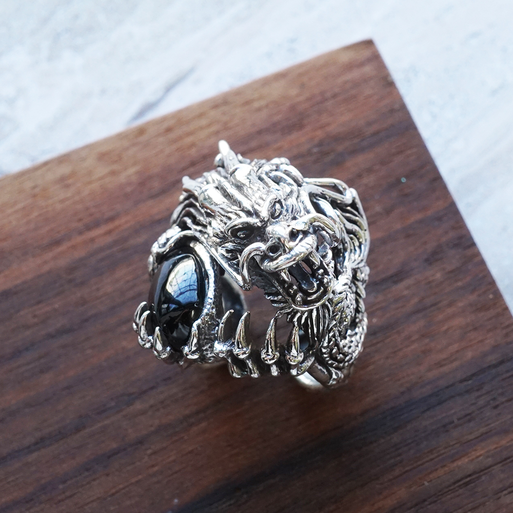 龍族擁珠動物造型雕刻純銀戒指|戒指推薦