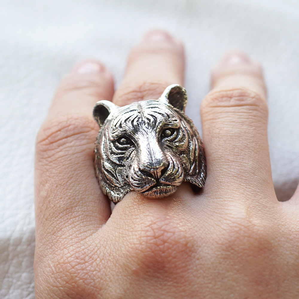 猛虎動物造型雕刻純銀戒指|戒指推薦