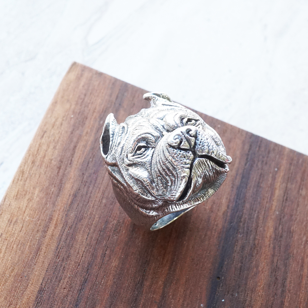 鬥牛犬動物造型雕刻純銀戒指|戒指推薦
