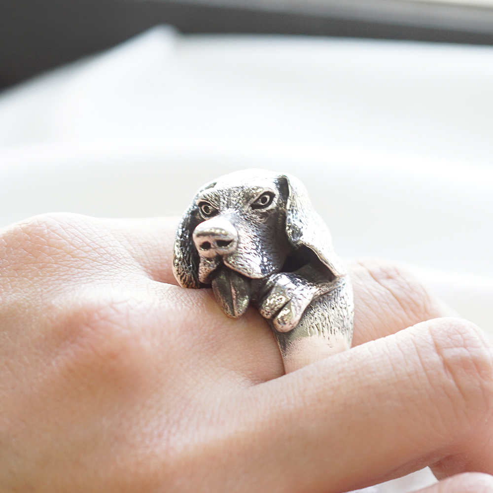 吐舌狗(米格魯)動物造型雕刻純銀戒指|戒指推薦