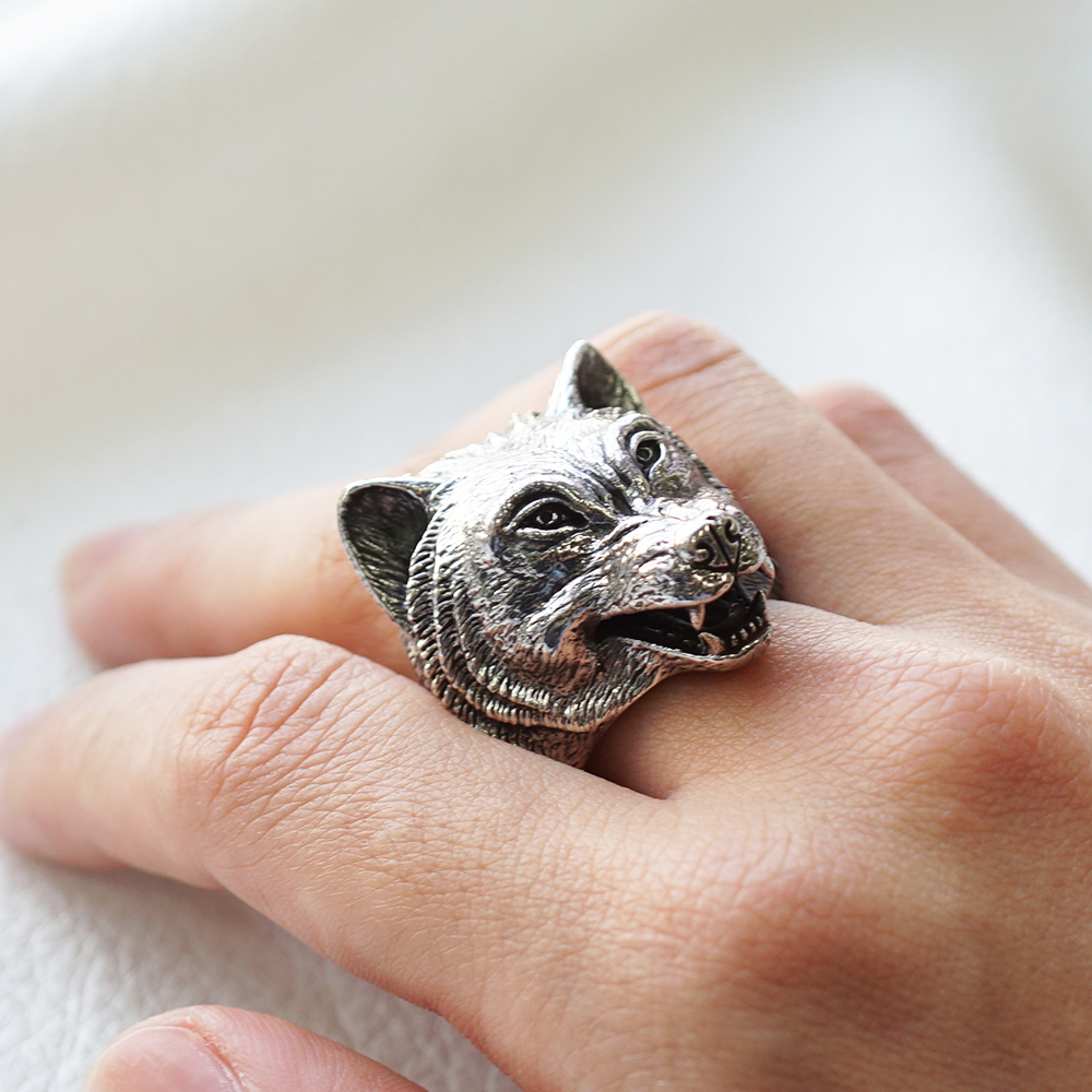 銀牙狼動物造型雕刻純銀戒指|戒指推薦