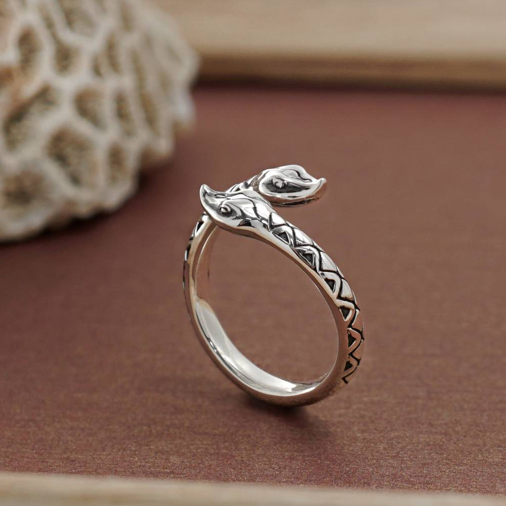 「百步蛇(女.細版)」動物造型雕刻純銀戒指|戒指推薦