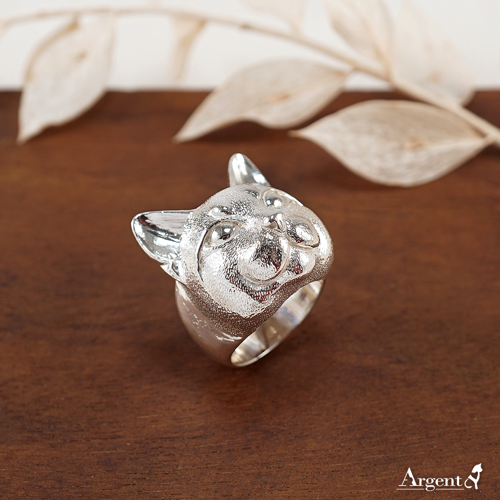 小花貓動物造型雕刻純銀戒指|戒指推薦
