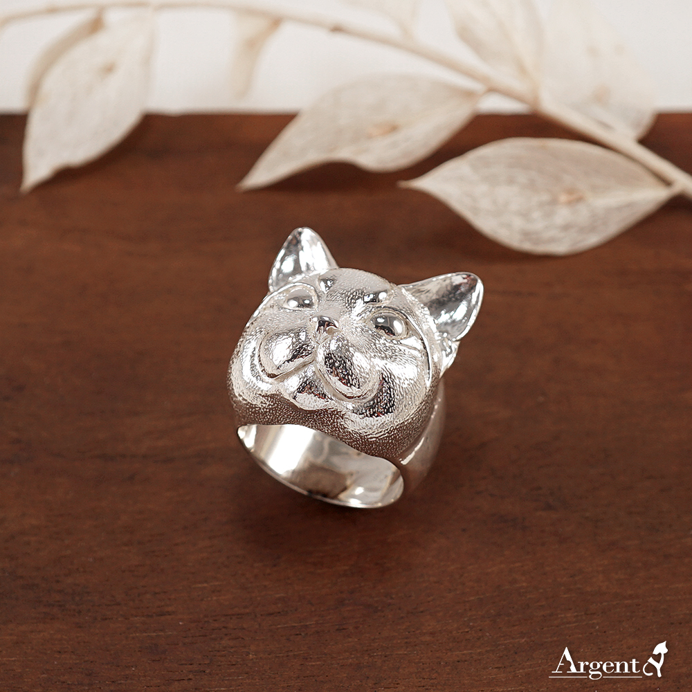 小花貓動物造型雕刻純銀戒指|戒指推薦