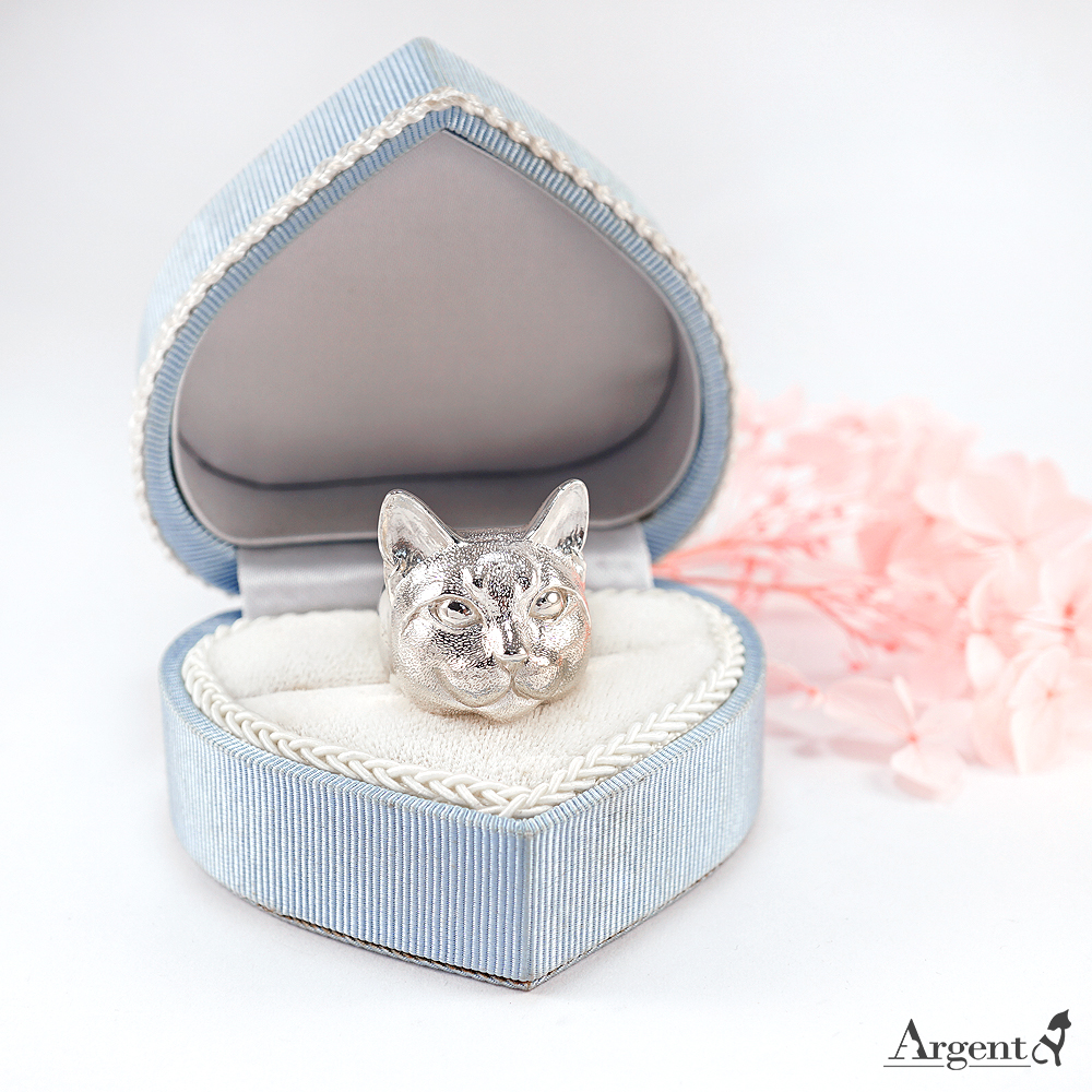 小花貓動物造型雕刻純銀戒指|戒指推薦