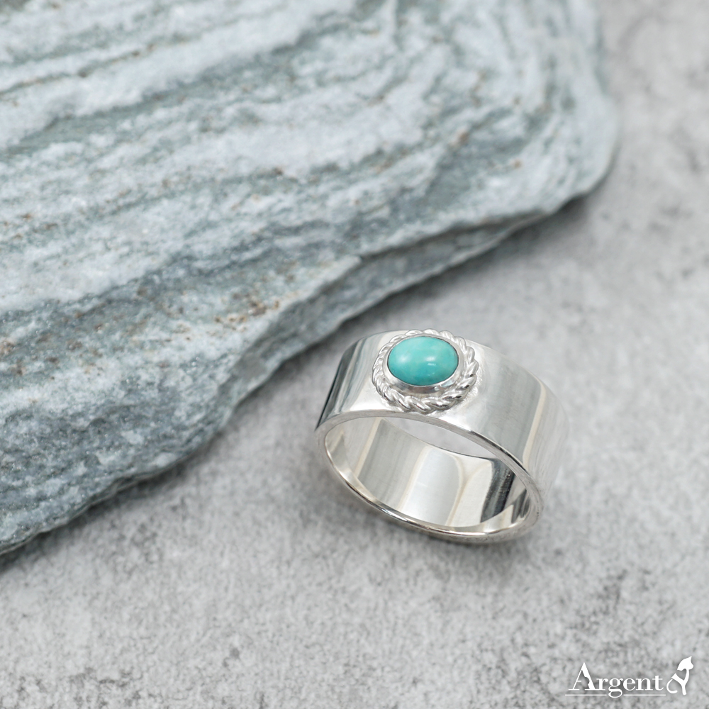 簡約麻花綠松石|鑲崁純銀戒指