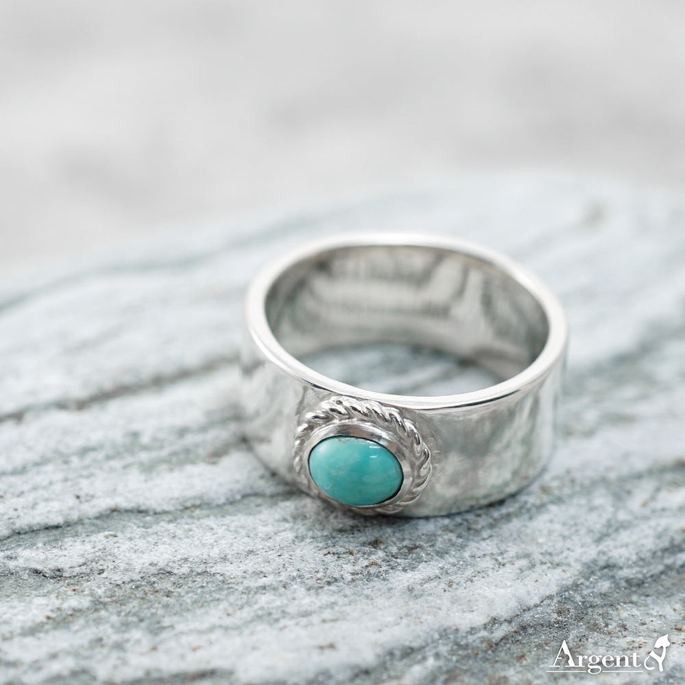 簡約麻花綠松石|鑲崁純銀戒指