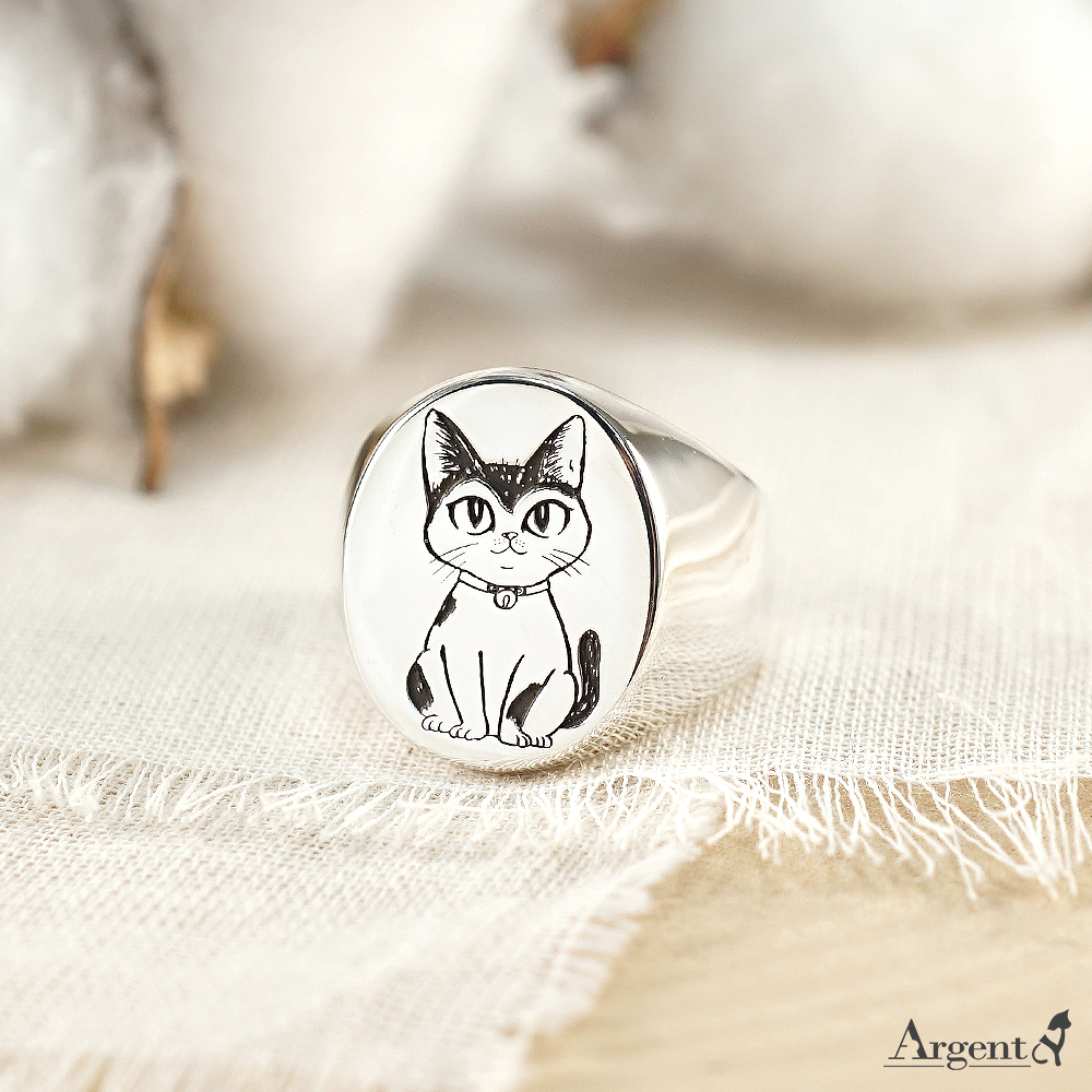 印章戒(橢圓形)(單面刻圖)純銀戒指