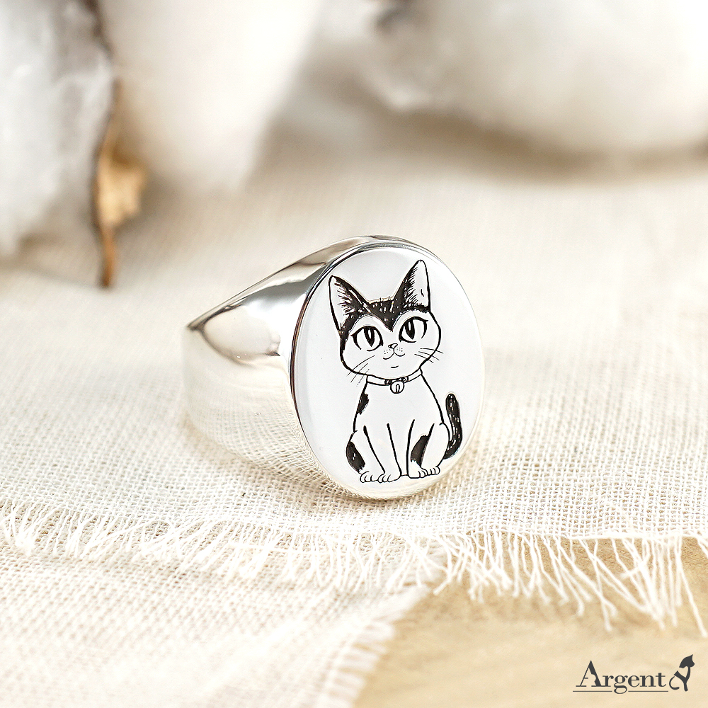 印章戒(橢圓形)(單面刻圖)純銀戒指