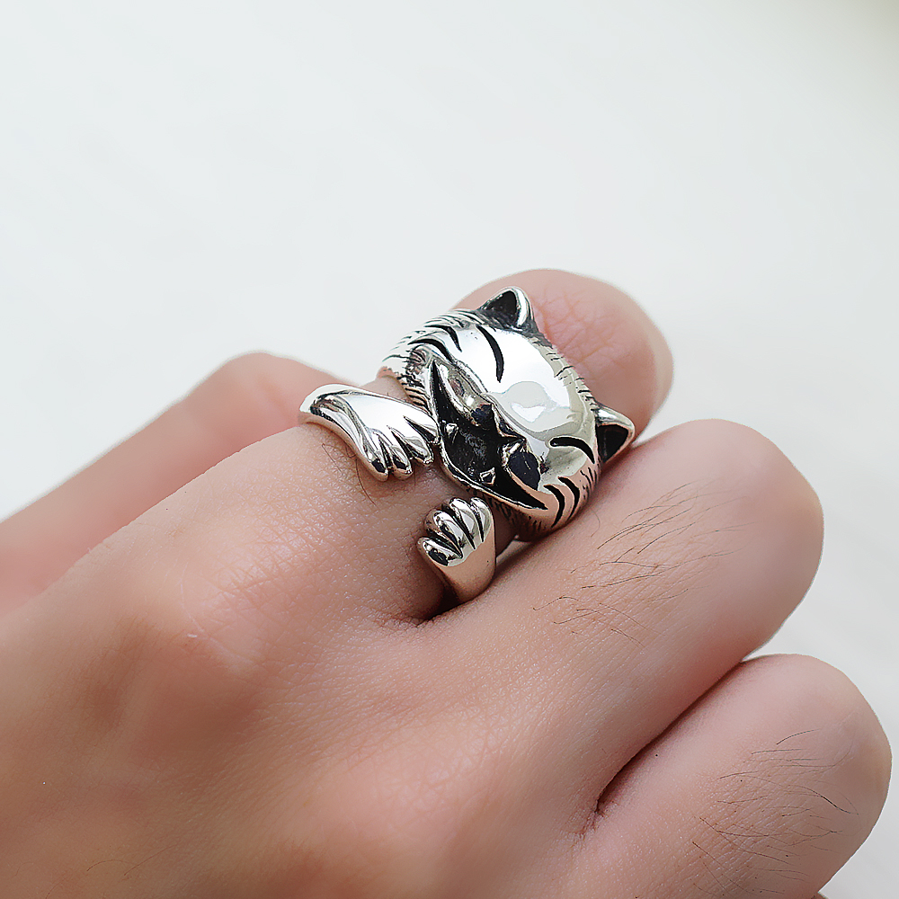 開心貓+貓爪動物造型純銀戒指|戒指推薦